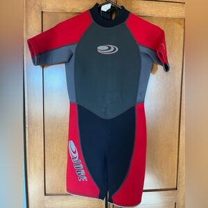 Kids Short Sleeve Red/Black Neoprene Wetsuit